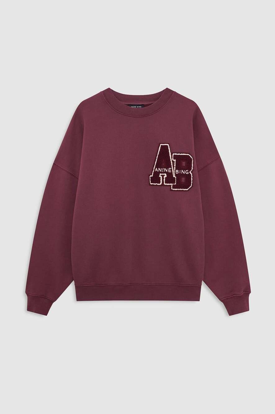 Anine Bing Miles Oversized Sweatshirt Letterman in Fig Size Small NWT